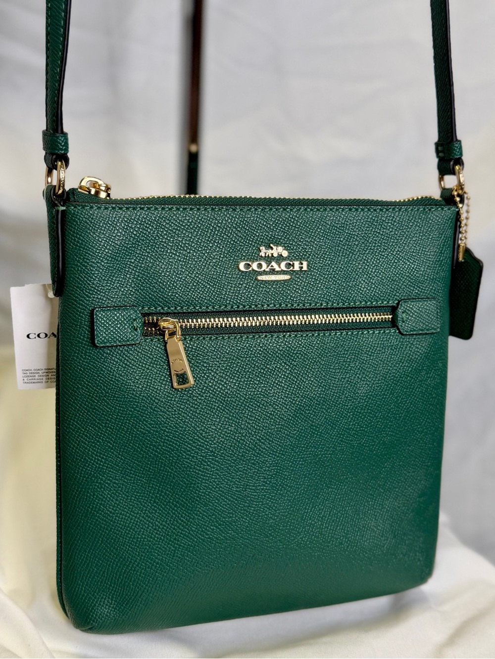 NWT - COACH Mini Rowan File Pine Green Crossgrain Leather Crossbody Bag CE871